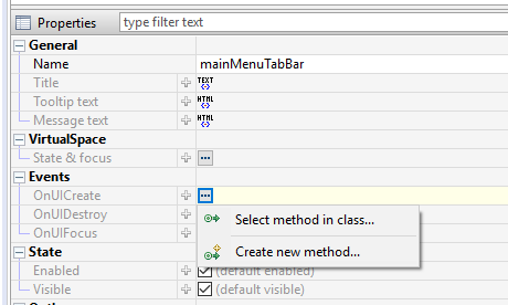 Creating or selecting Java methods through a component’s Events property
