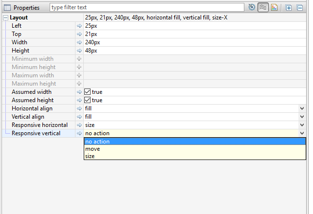 An example of layout properties for a component in Absolute Layout